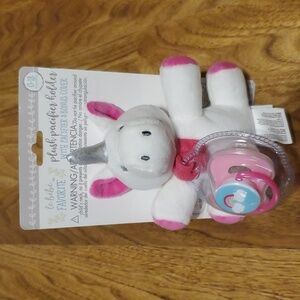 Le Bebe NWT Favorite Plush Pacifier Holder with Pacifier and Bonus Cover Unicorn